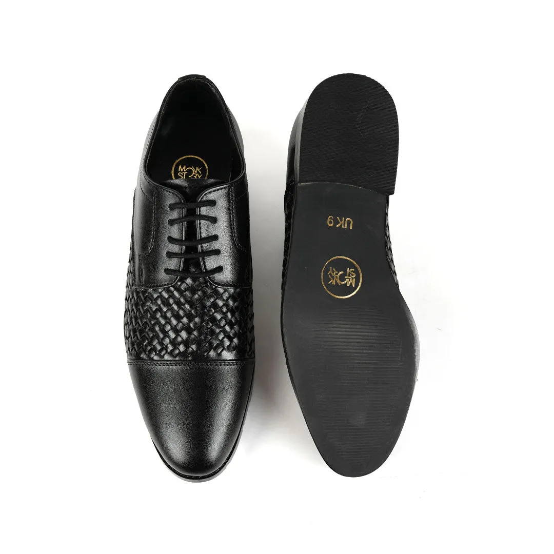 Monkstory Braided Captoe Lace-up Shoes - Black
