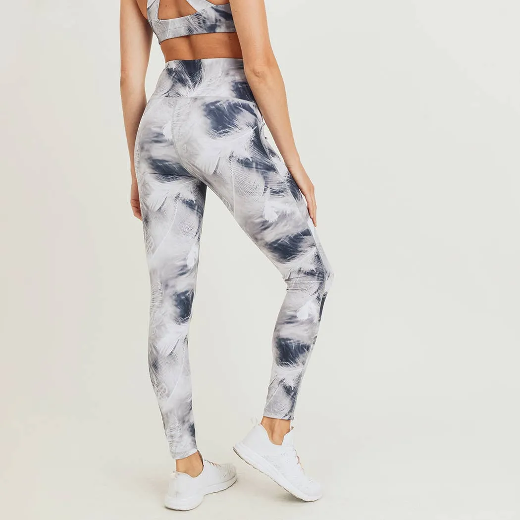 Mono B White Feather Print Sports Bra and Leggings