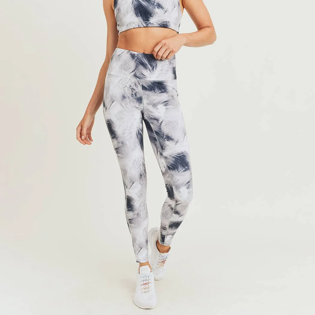 Mono B White Feather Print Sports Bra and Leggings