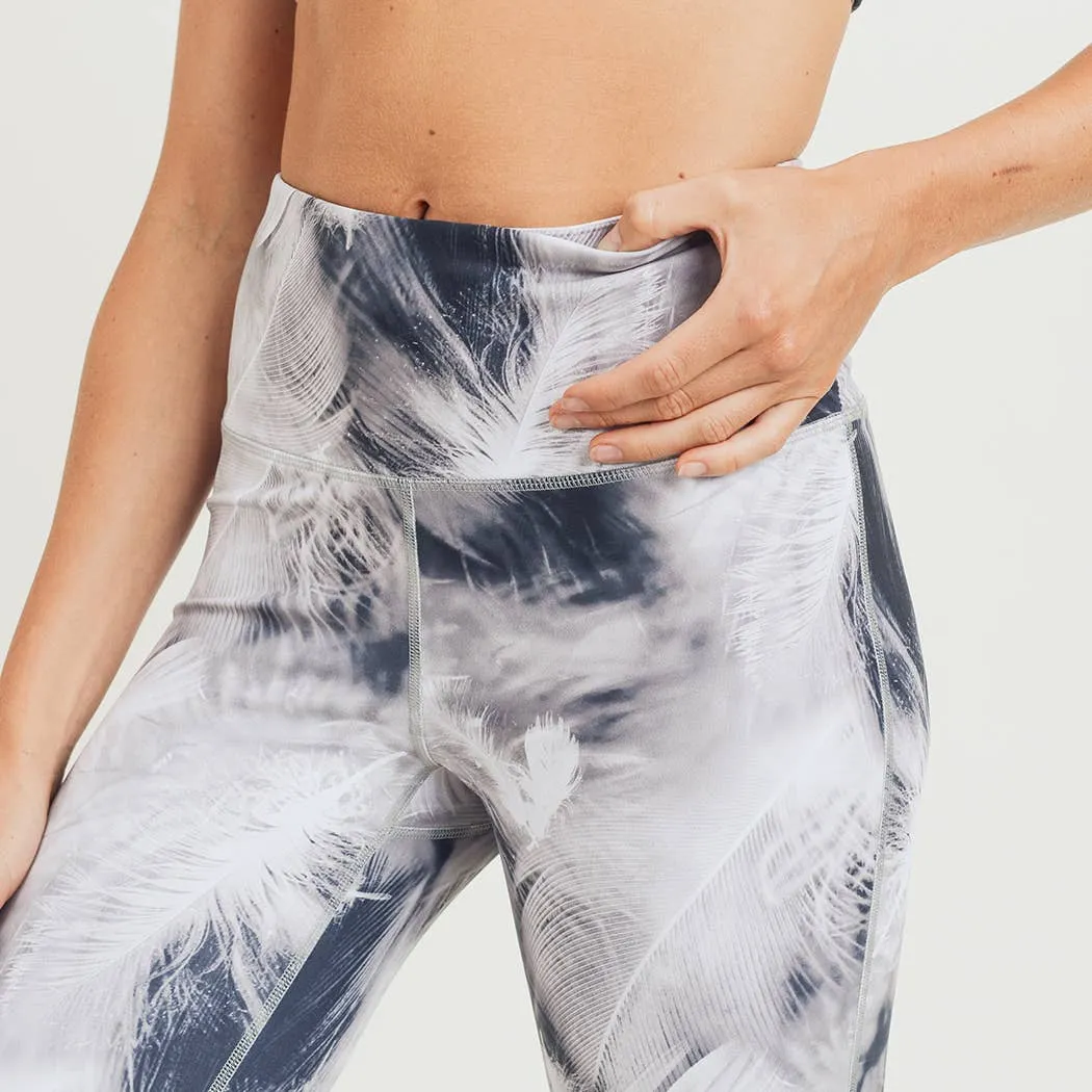 Mono B White Feather Print Sports Bra and Leggings