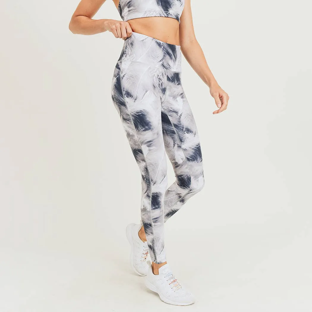 Mono B White Feather Print Sports Bra and Leggings
