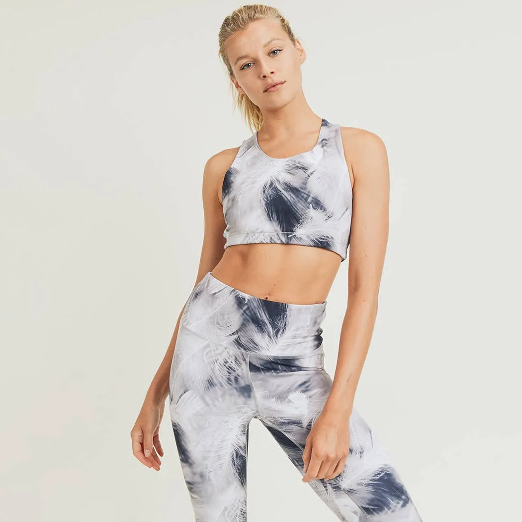 Mono B White Feather Print Sports Bra and Leggings