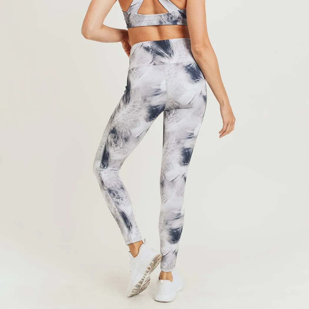 Mono B White Feather Print Sports Bra and Leggings