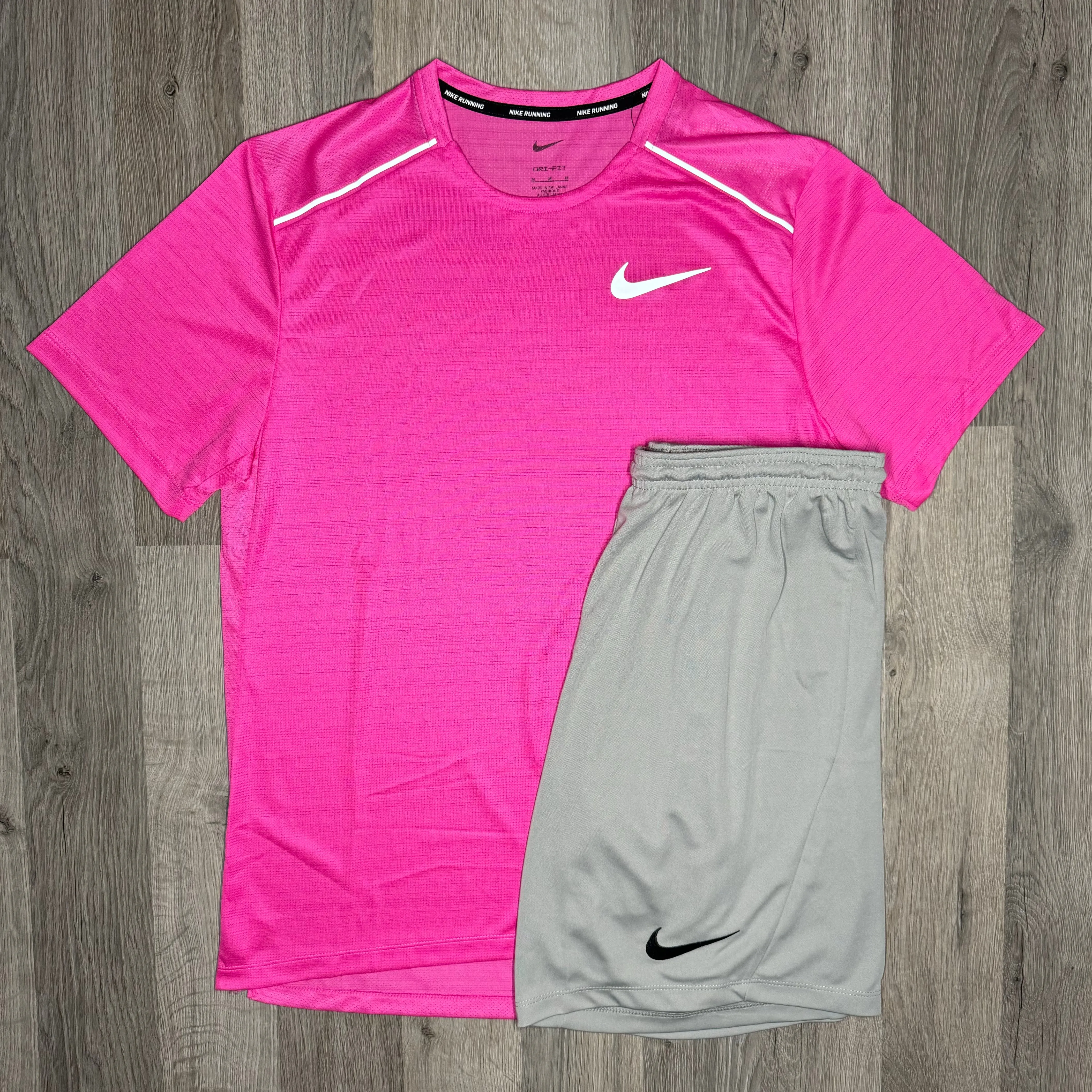 Nike Miler & Dri Fit Set - Tee & Shorts - Pink / Grey