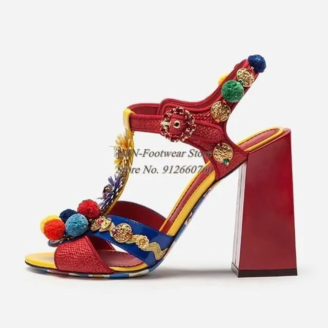 Pom Pom Glitz Square Heels