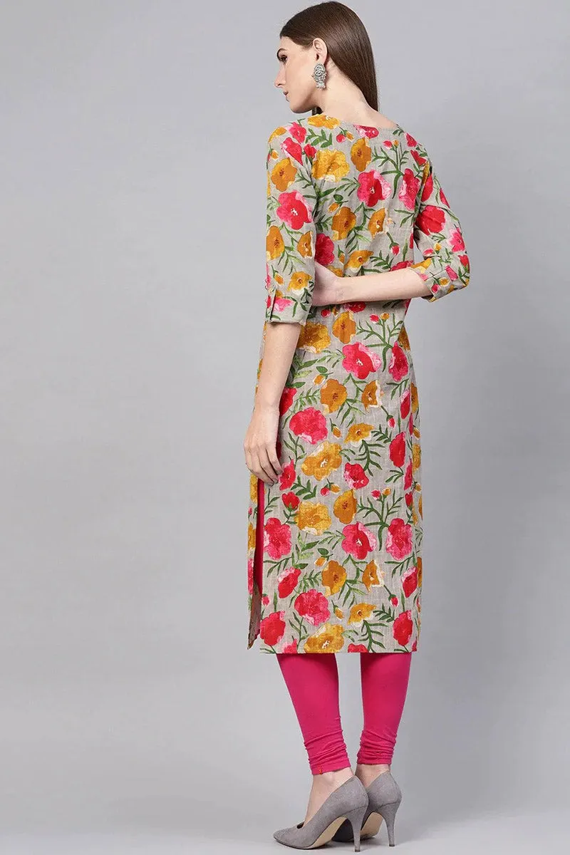 Printed Grey Rayon Blend Fabric Kurti