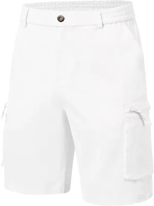 QPNGRP Men's 9" Inseam Stretch Waist Zipper Cargo Shorts with 6 Pockets
