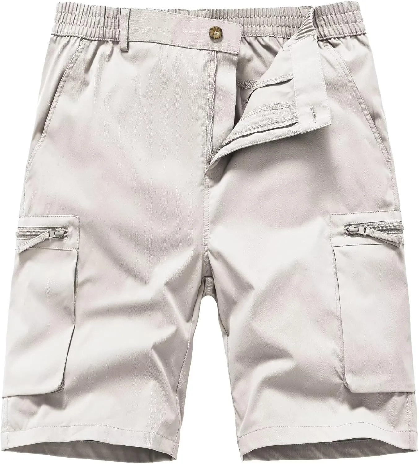QPNGRP Men's 9" Inseam Stretch Waist Zipper Cargo Shorts with 6 Pockets
