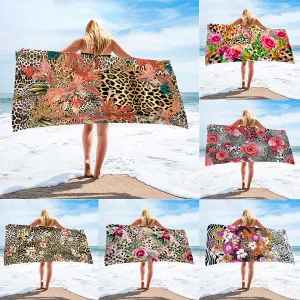 Quick Dry Beach Towel Microfiber Summer Cushion Swimming Personalized Leopard With Flower Pattern Sport Fitness Yoga Bath Towel
