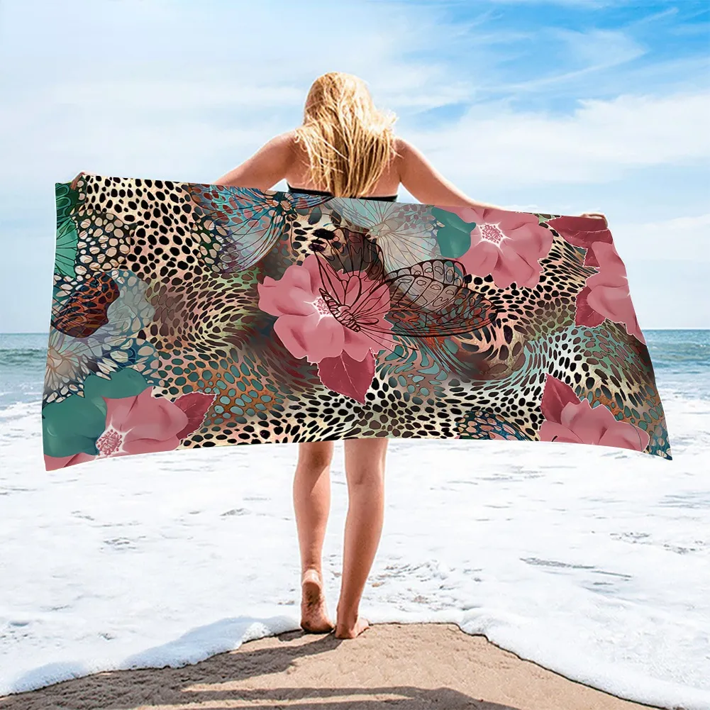 Quick Dry Beach Towel Microfiber Summer Cushion Swimming Personalized Leopard With Flower Pattern Sport Fitness Yoga Bath Towel
