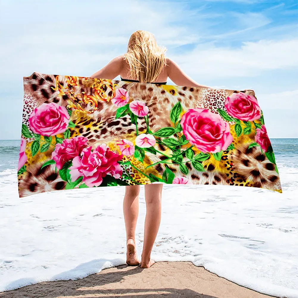 Quick Dry Beach Towel Microfiber Summer Cushion Swimming Personalized Leopard With Flower Pattern Sport Fitness Yoga Bath Towel