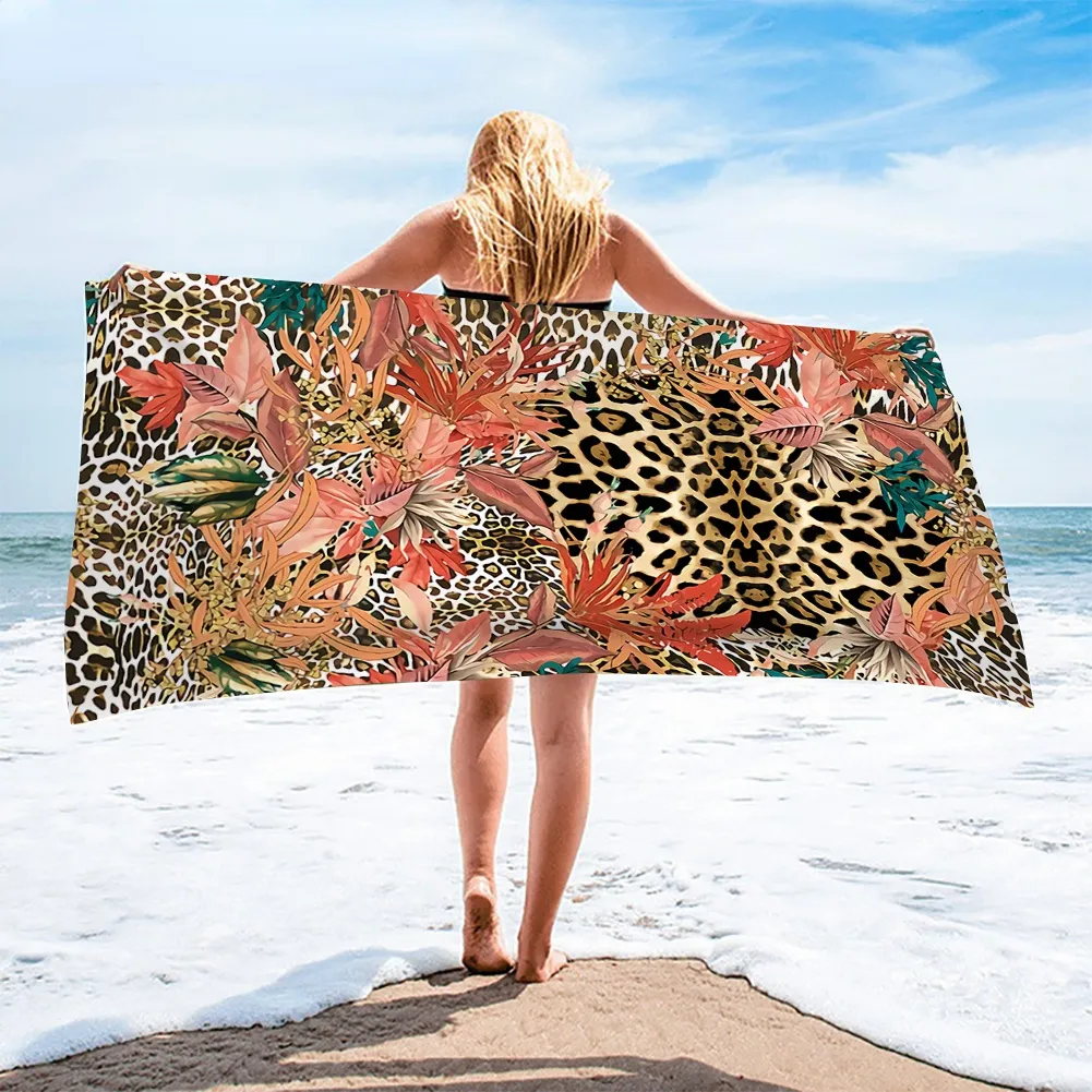 Quick Dry Beach Towel Microfiber Summer Cushion Swimming Personalized Leopard With Flower Pattern Sport Fitness Yoga Bath Towel