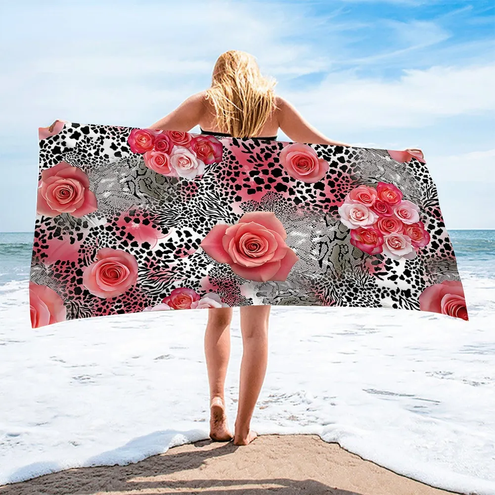Quick Dry Beach Towel Microfiber Summer Cushion Swimming Personalized Leopard With Flower Pattern Sport Fitness Yoga Bath Towel
