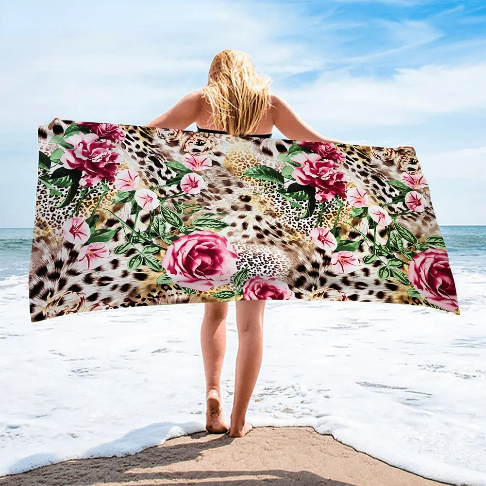 Quick Dry Beach Towel Microfiber Summer Cushion Swimming Personalized Leopard With Flower Pattern Sport Fitness Yoga Bath Towel