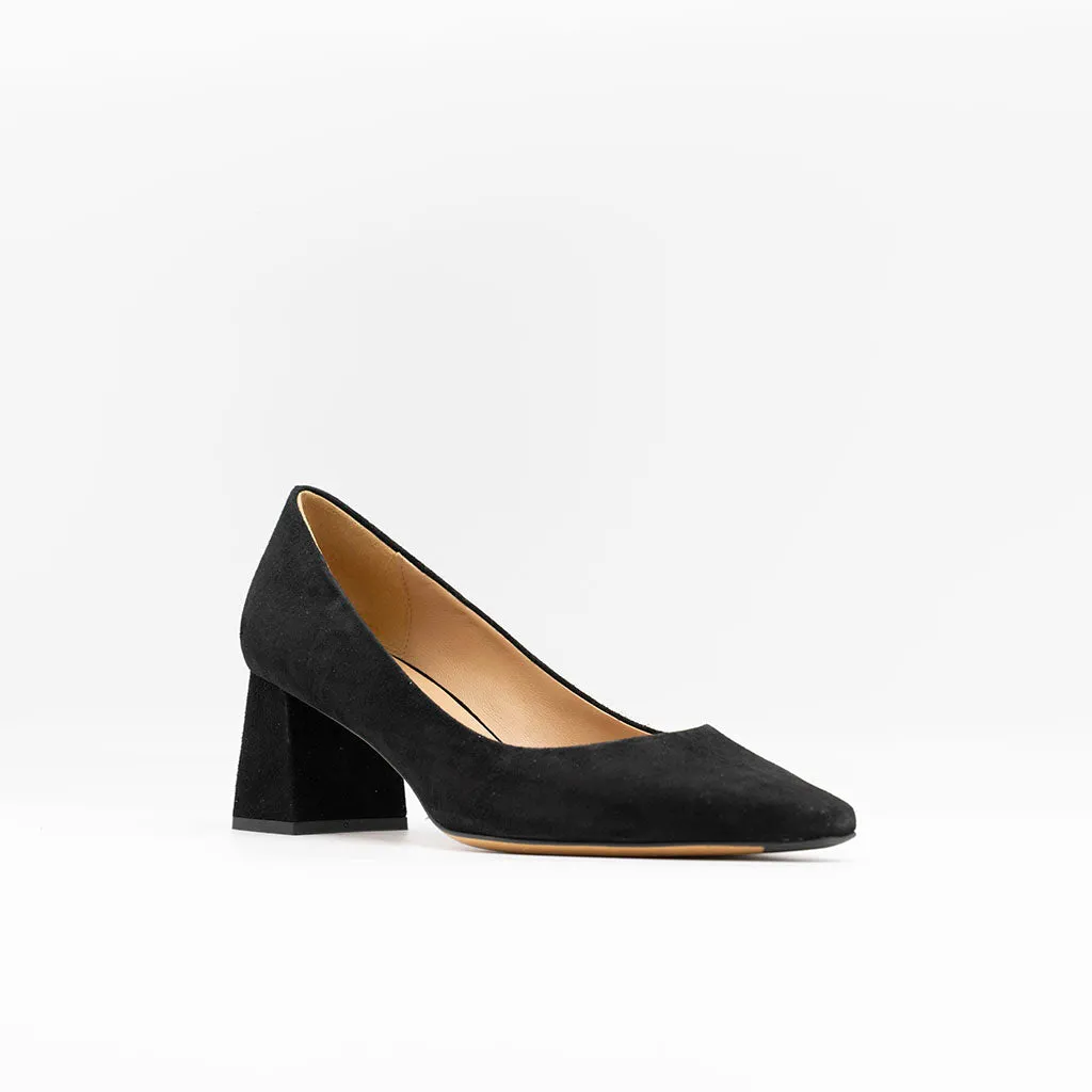 Slanted Block Heeled Pumps in Black