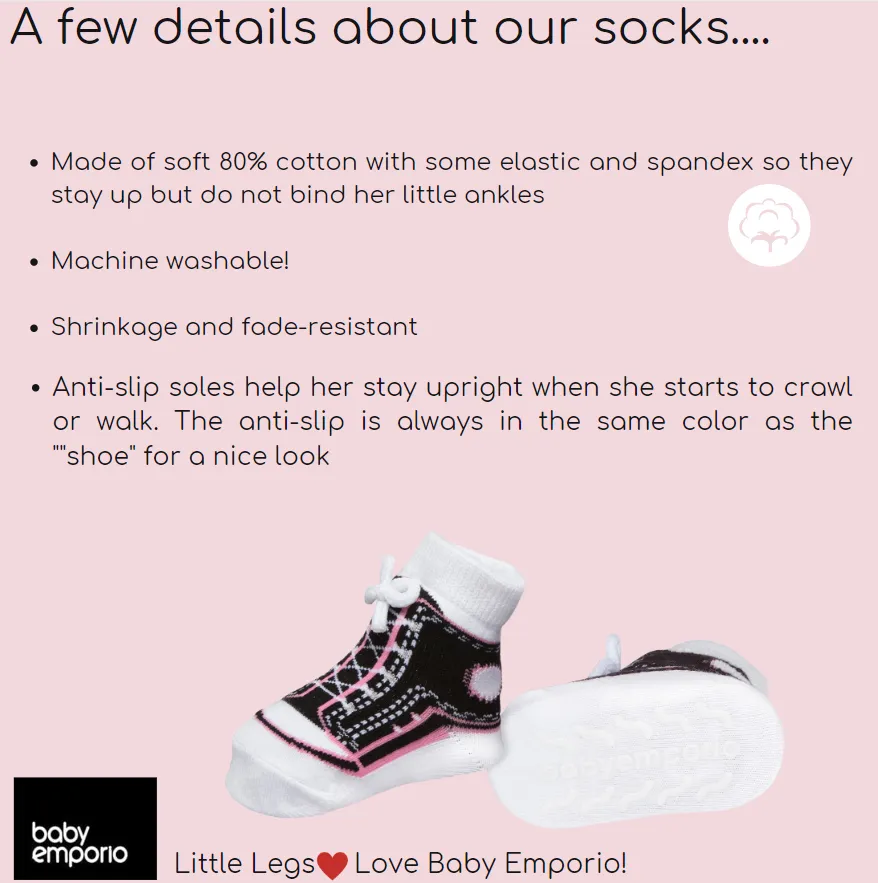 SNEAKER shoe-design socks. With faux shoelaces and anti-slip soles. 3 pairs. 0-12 months