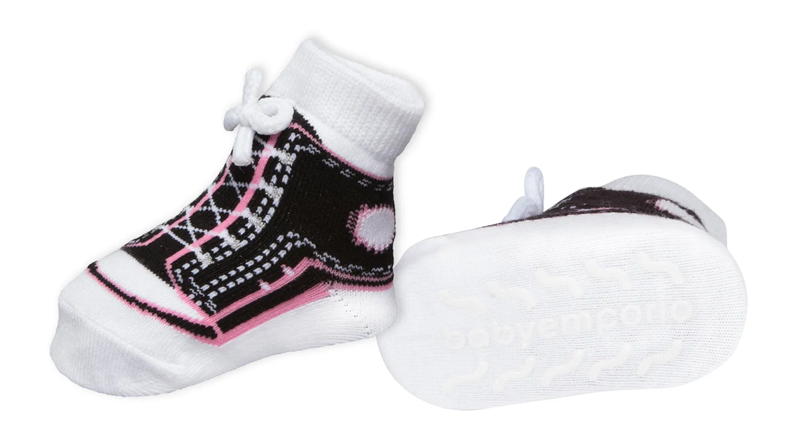 SNEAKER shoe-design socks. With faux shoelaces and anti-slip soles. 3 pairs. 0-12 months