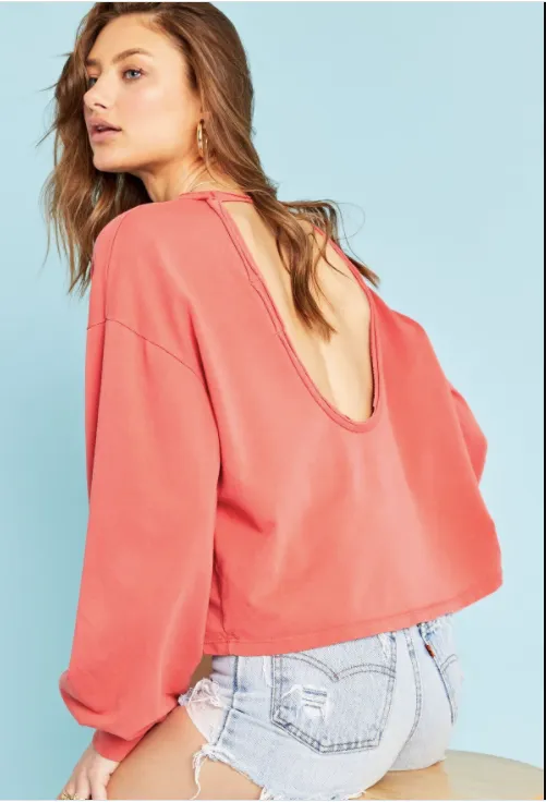 Spiced Coral Open Back Sweatshirt