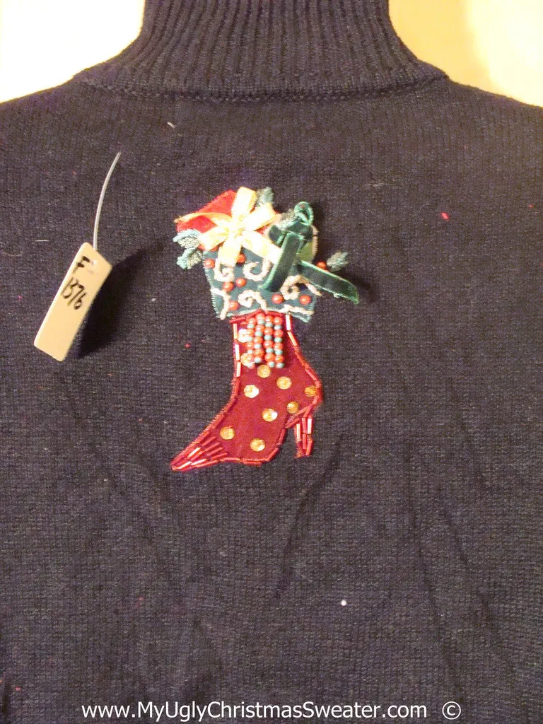 Tacky Christmas Sweater with High Heeled Stockings (f1376)