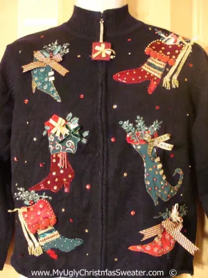 Tacky Christmas Sweater with High Heeled Stockings (f1376)