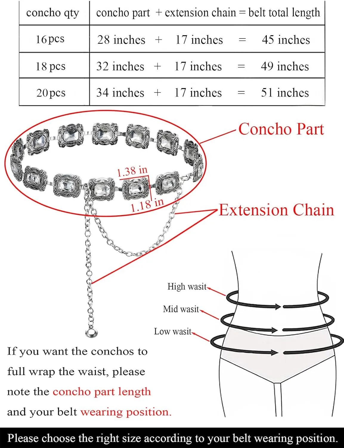 TOPACC Western Metal Concho Belt for Women Cowgirl Chain Belts for Dresses Jeans Country Concert Outfit