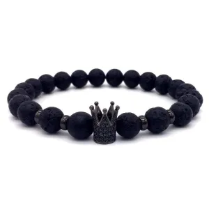 Trendy Lava Stone Imperial Crown And Helmet Charm Bracelet