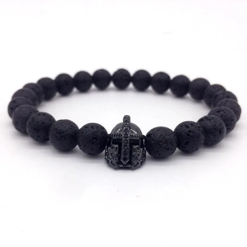 Trendy Lava Stone Imperial Crown And Helmet Charm Bracelet
