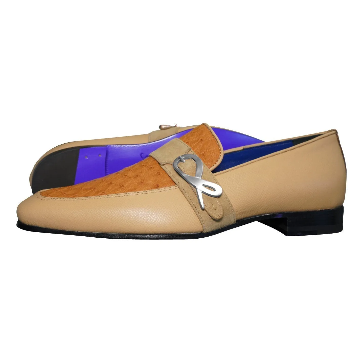 Tuscan Ostrich Monk Silver Loafer