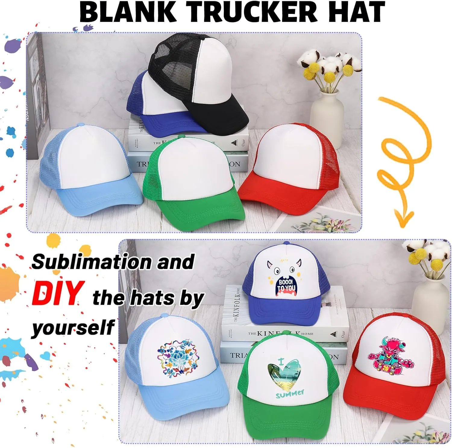 Ultrafun 10 Pack Trucker Hat Mesh Sublimation Blank Hats Adjustable Baseball Caps Hats for Men Women