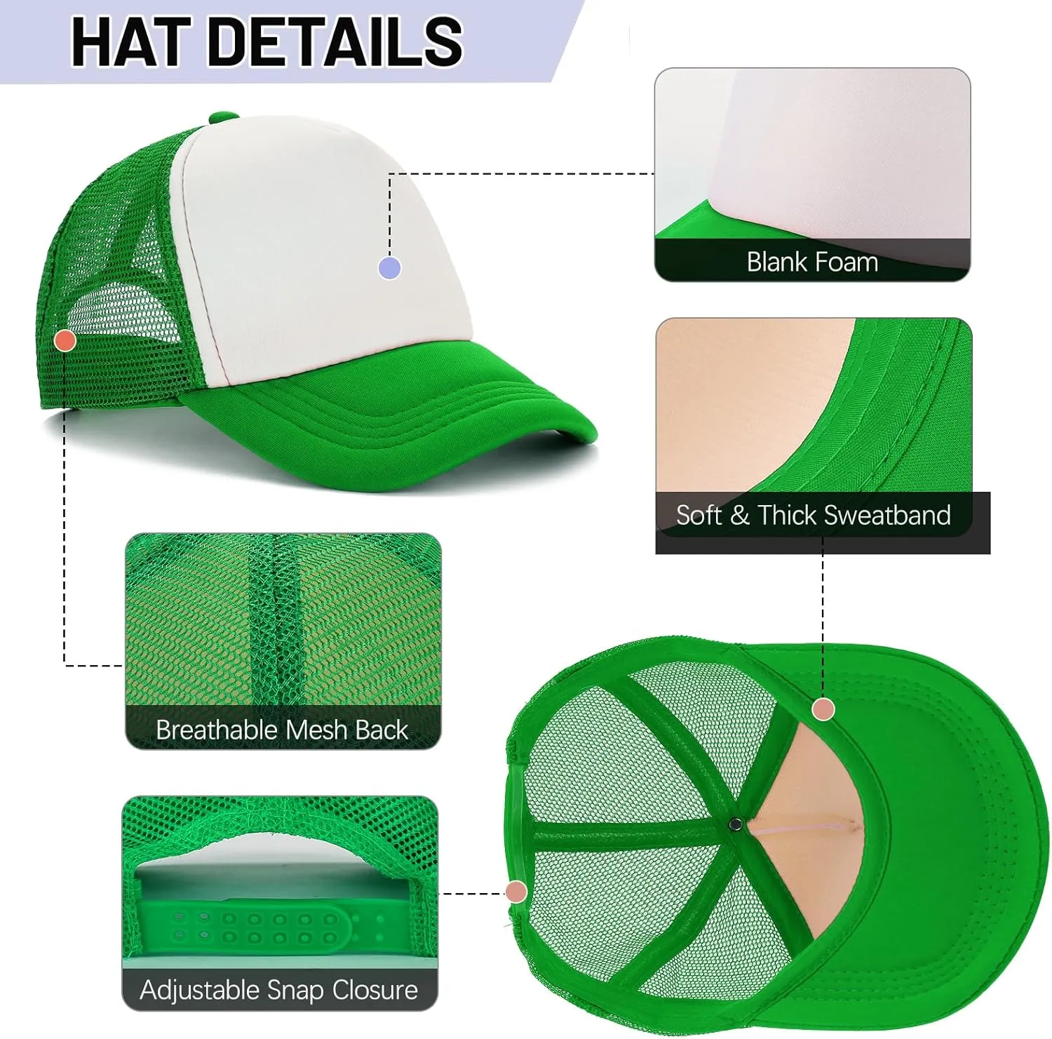 Ultrafun 10 Pack Trucker Hat Mesh Sublimation Blank Hats Adjustable Baseball Caps Hats for Men Women