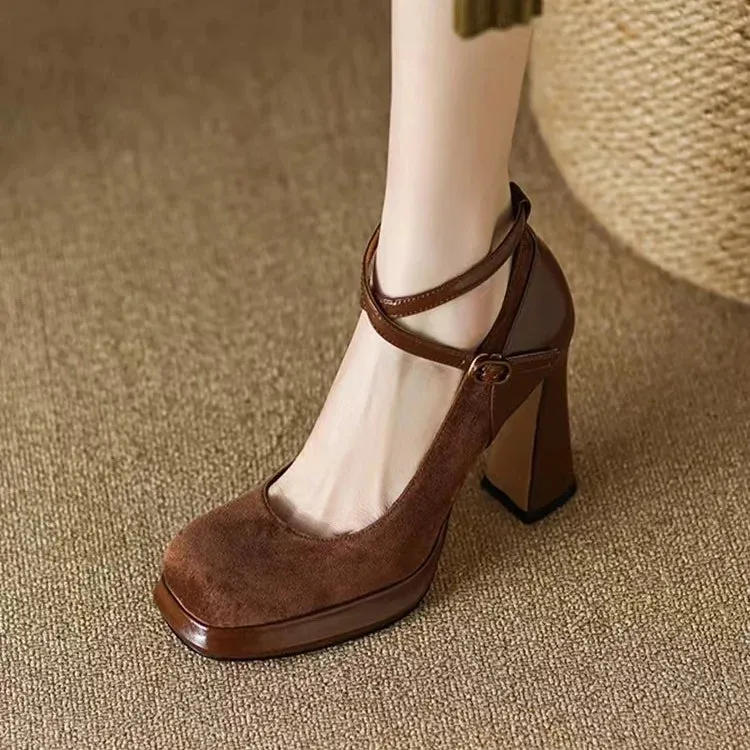 Vintage High Heels Mary Jane Shoes for Women Fashion Platform Pumps Woman Goth Buckle Strap Thick-Heeled Party Shoes Female