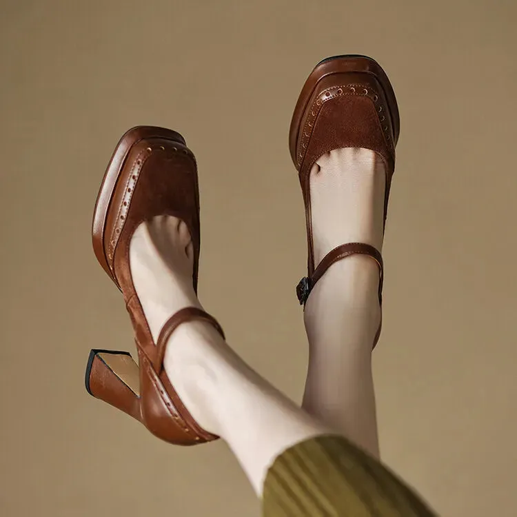 Vintage High Heels Mary Jane Shoes for Women Fashion Platform Pumps Woman Goth Buckle Strap Thick-Heeled Party Shoes Female