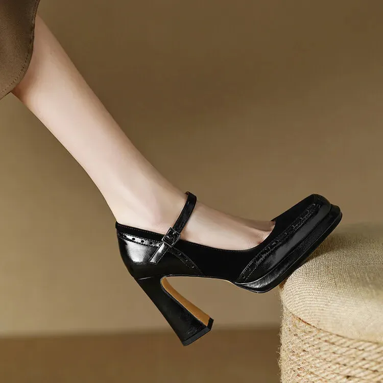 Vintage High Heels Mary Jane Shoes for Women Fashion Platform Pumps Woman Goth Buckle Strap Thick-Heeled Party Shoes Female