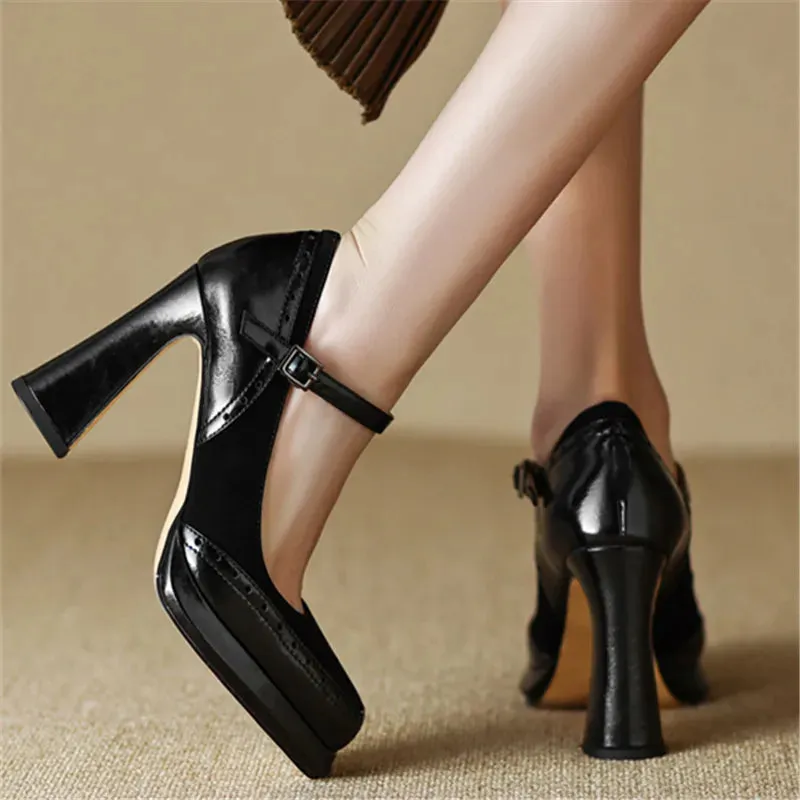 Vintage High Heels Mary Jane Shoes for Women Fashion Platform Pumps Woman Goth Buckle Strap Thick-Heeled Party Shoes Female