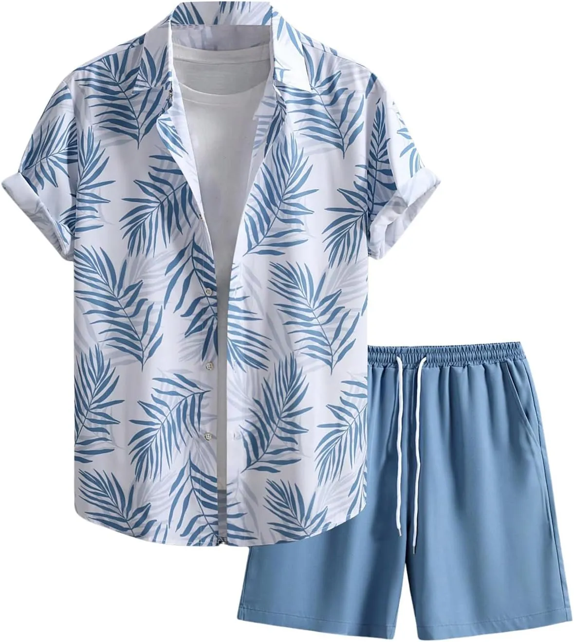 WDIRARA Men's Hawaiian Matching Set Summer Beach 2 Piece Outfits Tropical print Shirts and Shorts