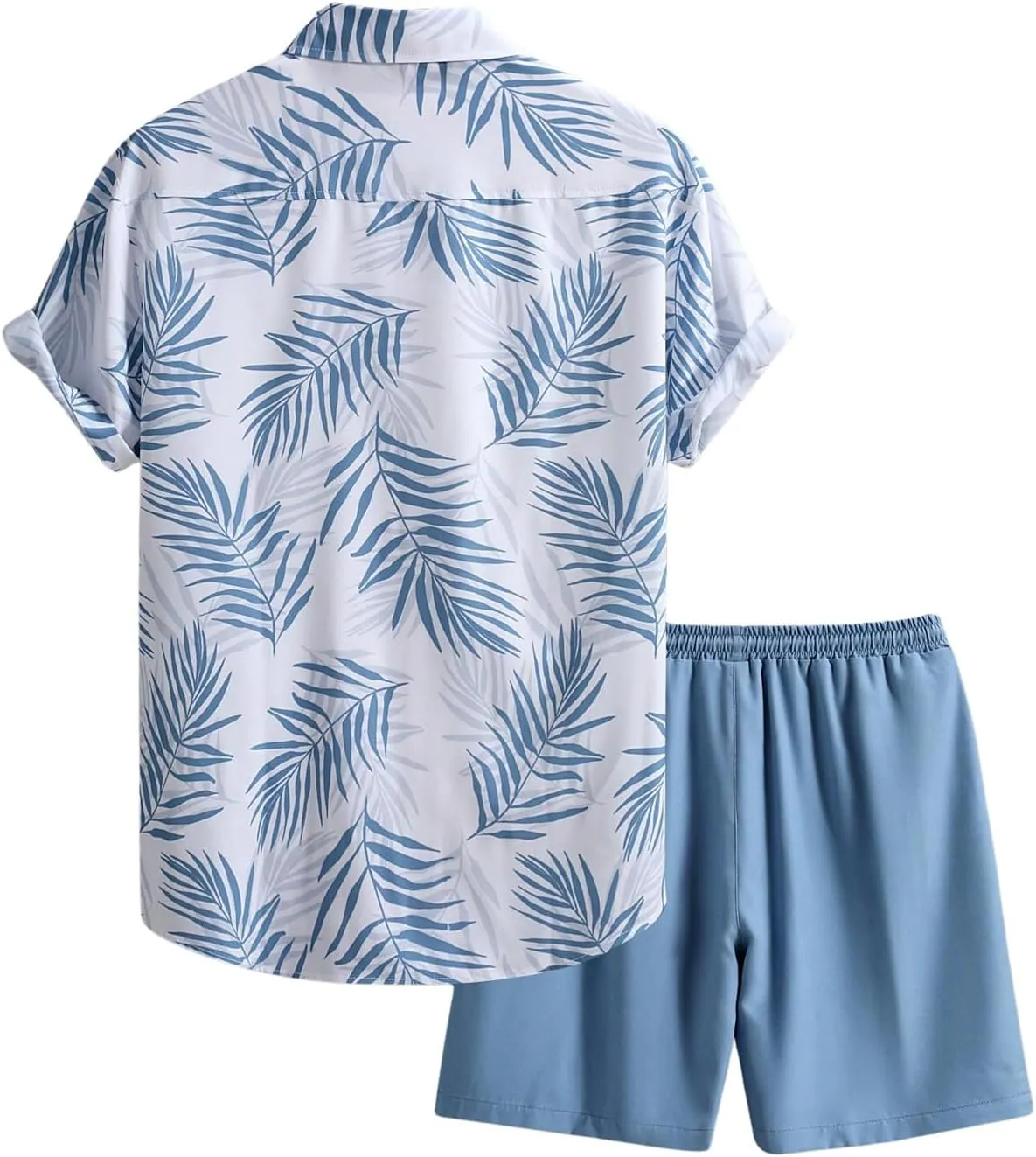WDIRARA Men's Hawaiian Matching Set Summer Beach 2 Piece Outfits Tropical print Shirts and Shorts