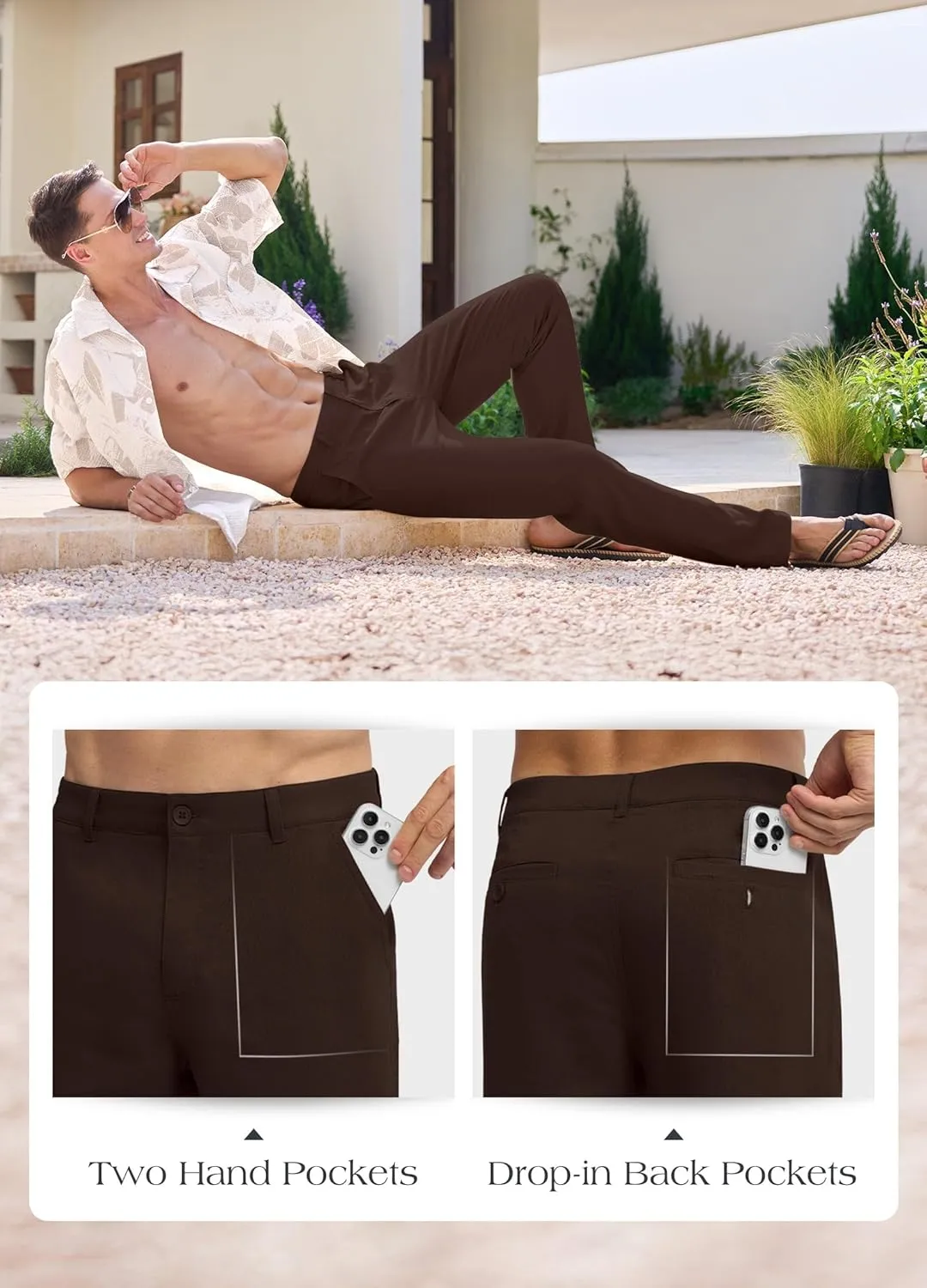 Willit Men's Linen Pants Casual Linen Dress Pants Beach Summer Lightweight Trousers 28" 30" 32"