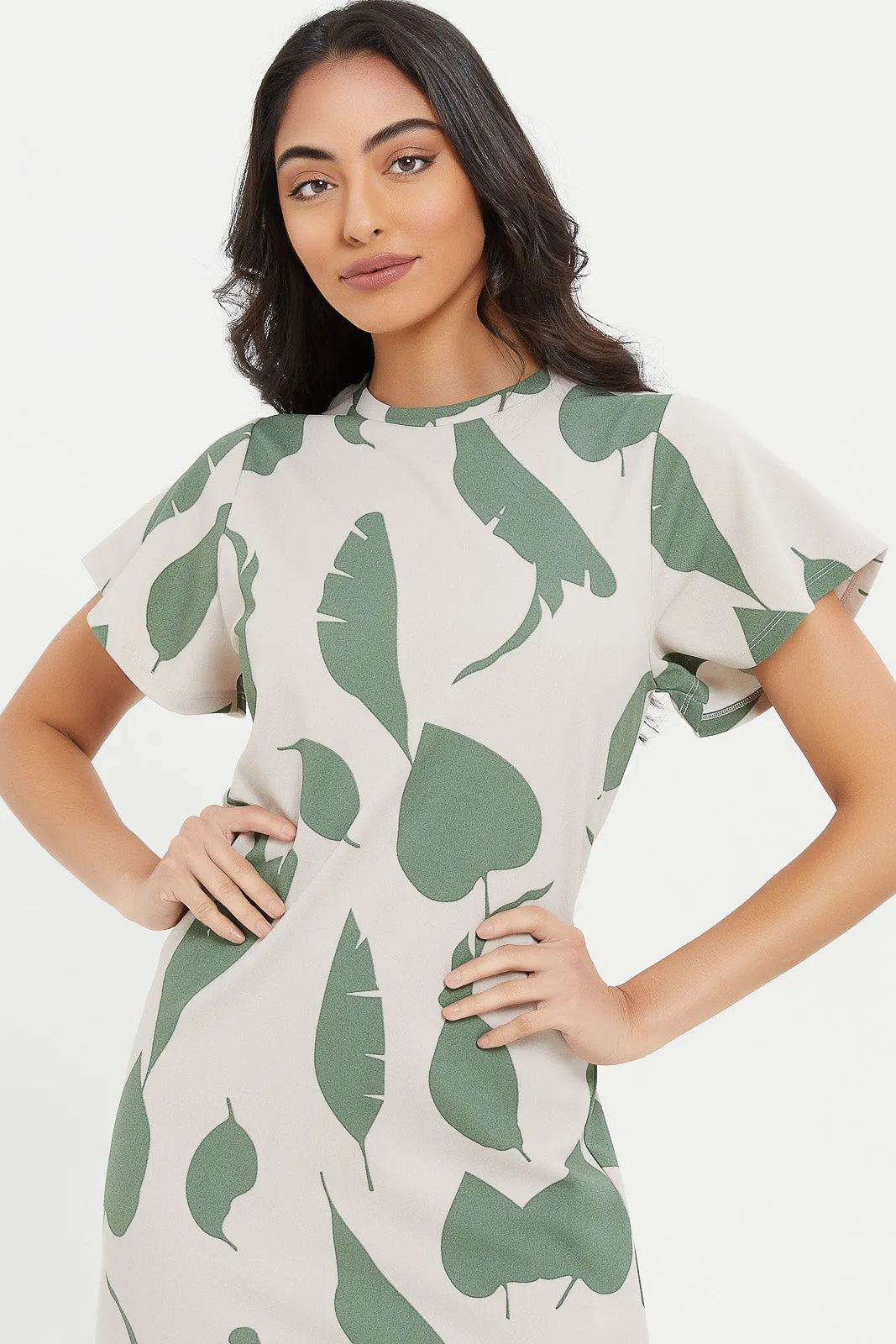 Women Beige Printed Midi Dress