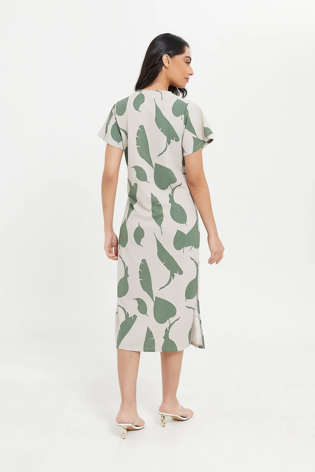 Women Beige Printed Midi Dress