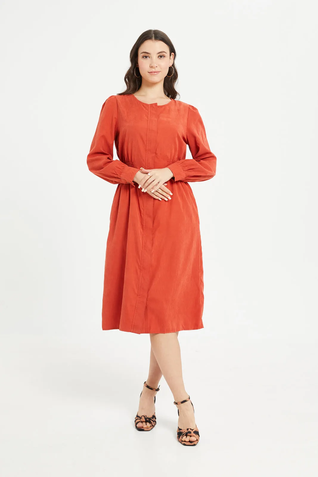 Women Rust Elasticated Waist Dress