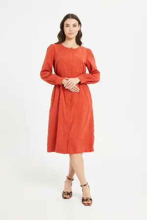 Women Rust Elasticated Waist Dress