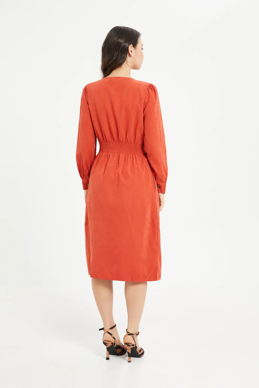 Women Rust Elasticated Waist Dress