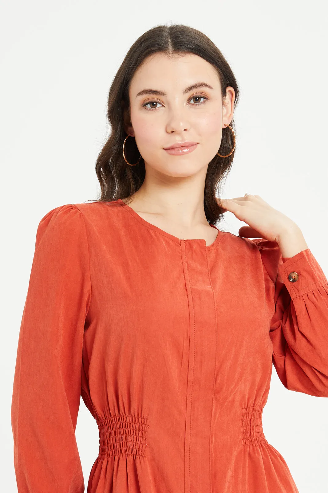 Women Rust Elasticated Waist Dress