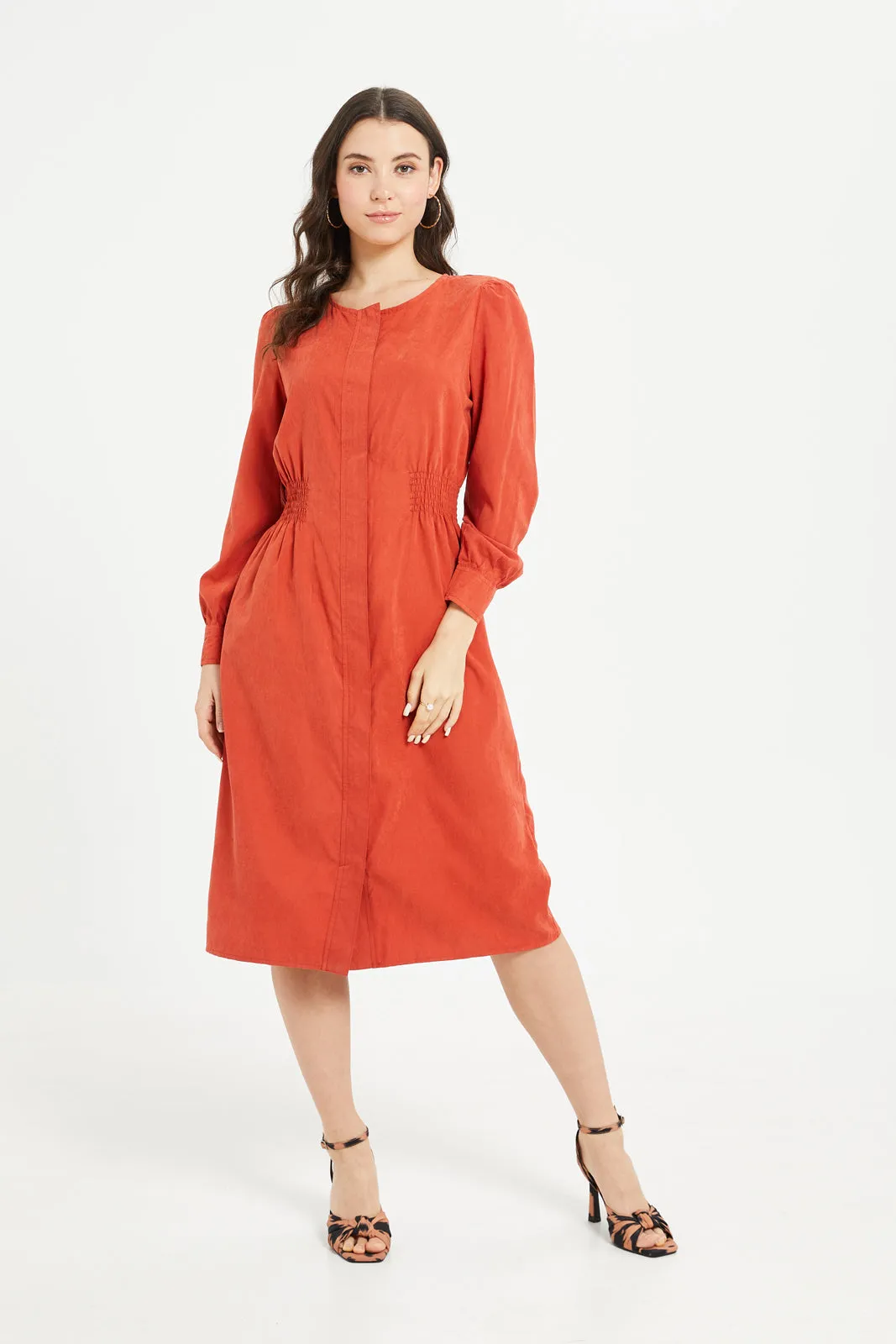 Women Rust Elasticated Waist Dress