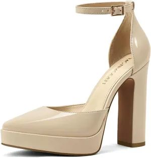 Women's Platform High Heels for Women Chunky Closed Toe Sandals Ankle Strap Buckle Block Heels Round Pointed Toe Wedding Party Comfortable Pumps Dress Shoes for Women