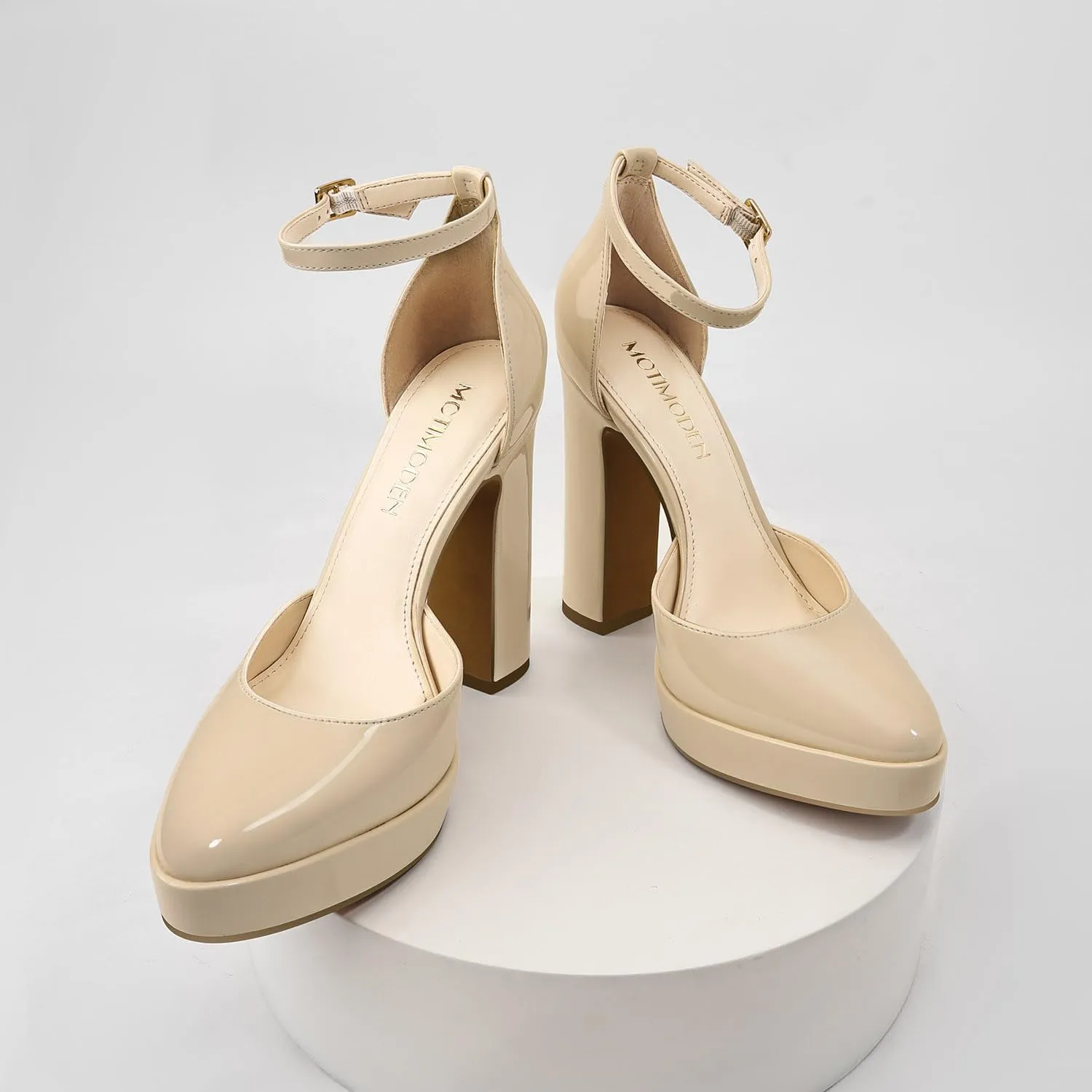 Women's Platform High Heels for Women Chunky Closed Toe Sandals Ankle Strap Buckle Block Heels Round Pointed Toe Wedding Party Comfortable Pumps Dress Shoes for Women