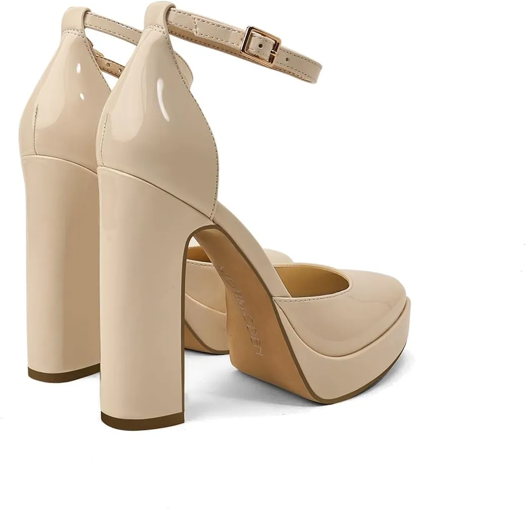 Women's Platform High Heels for Women Chunky Closed Toe Sandals Ankle Strap Buckle Block Heels Round Pointed Toe Wedding Party Comfortable Pumps Dress Shoes for Women